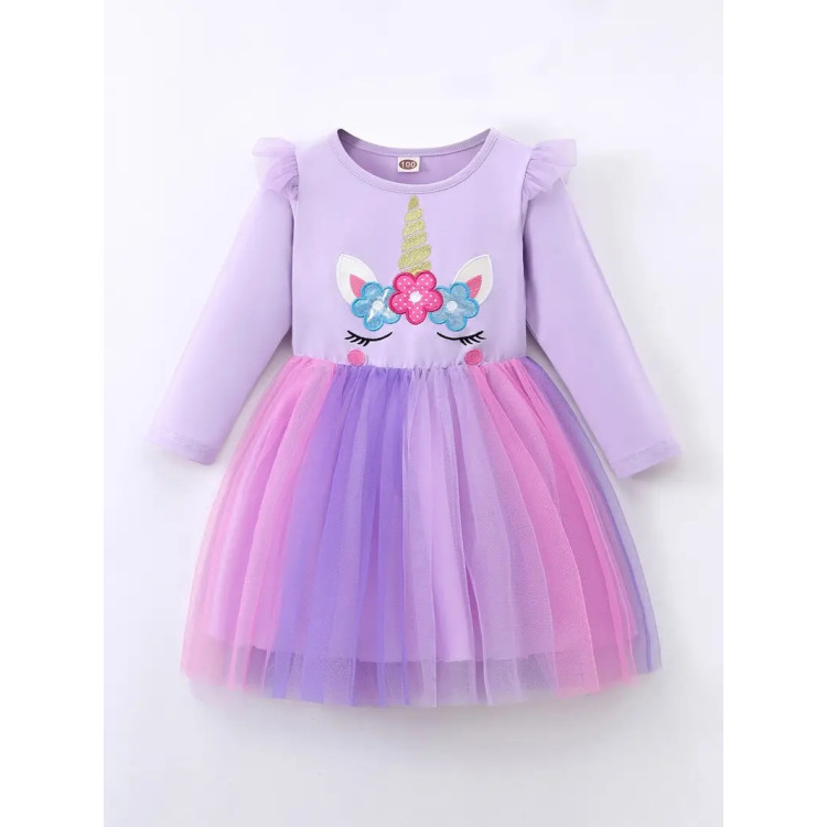 Καθημερινό Παιδικό Φορεματάκι unicorn - Μωβ