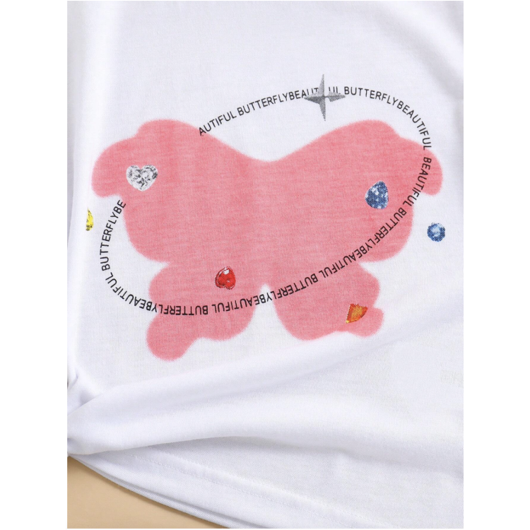 Φανέλα Κοντομάνικη Ροζ πεταλούδα