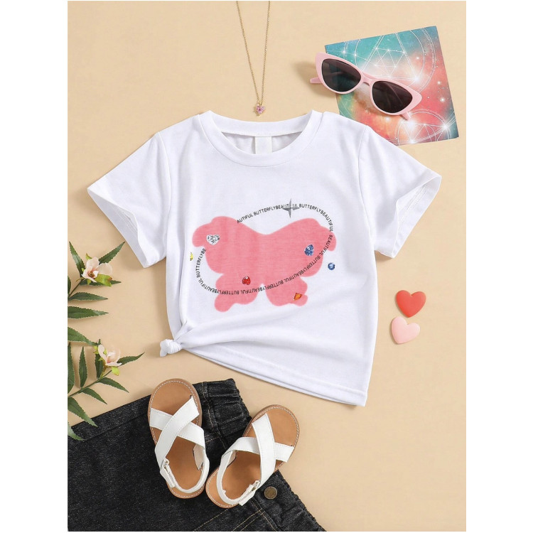 Φανέλα Κοντομάνικη Ροζ πεταλούδα