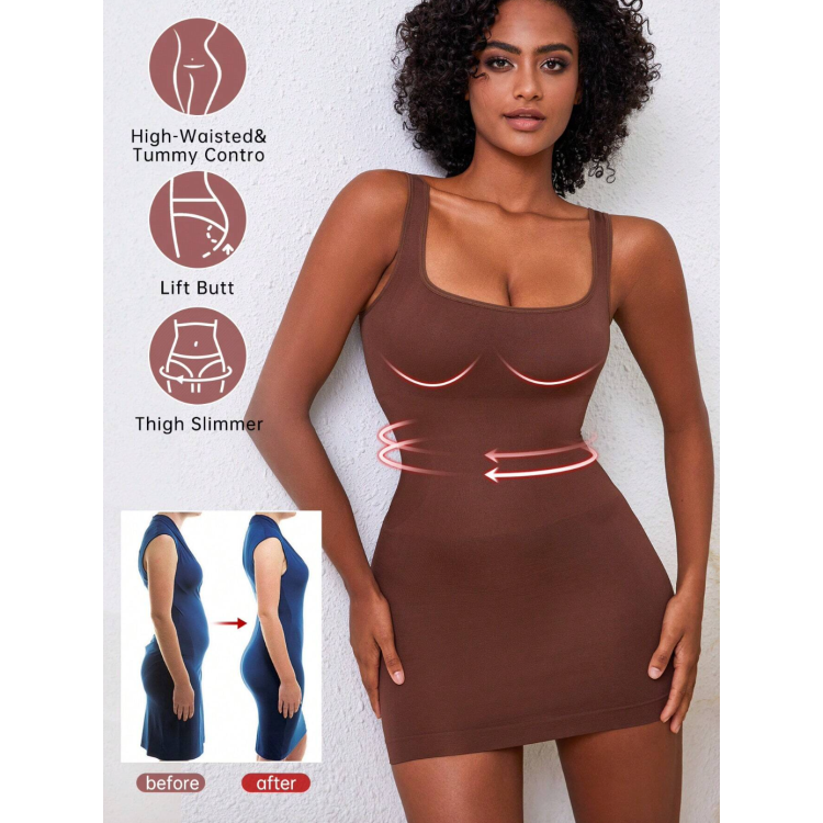 Καφέ εφαρμοστό Φόρεμα Κορσές