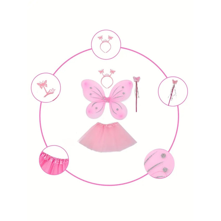 Σετ από 4 αξεσουάρ στολή Νεράιδας - ροζ