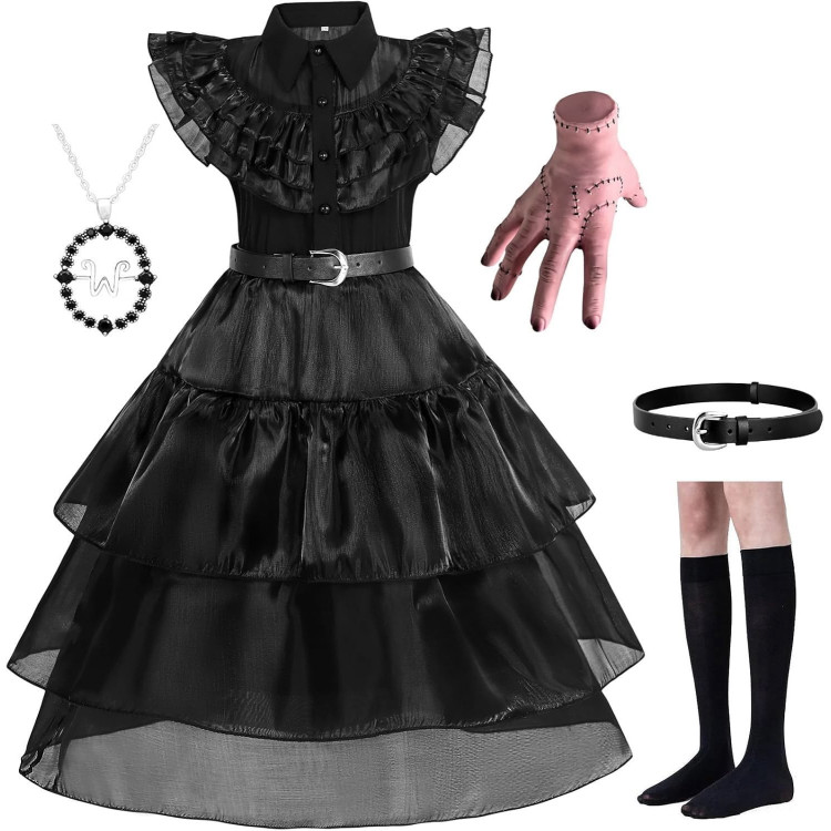 Σετ απο 5 κομματια Wednesday Addams Παιδική στολή  - Μαύρη