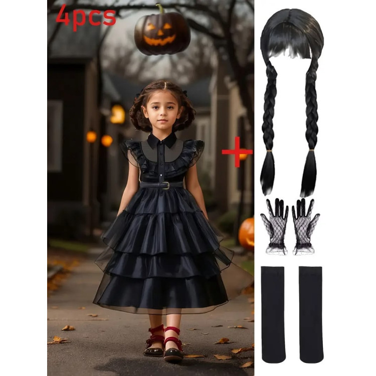4pcs Costume like Wednesday Addams - Black