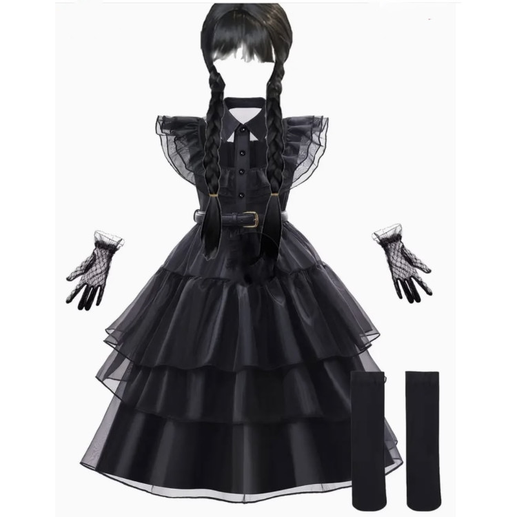 4pcs Costume like Wednesday Addams - Black
