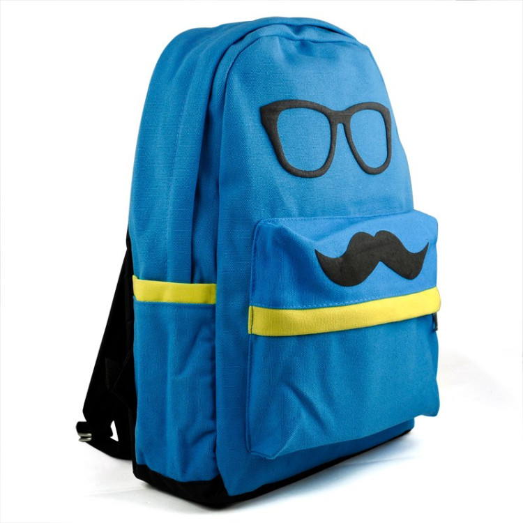 Mustache Eyeball Travel Backpack Light Blue