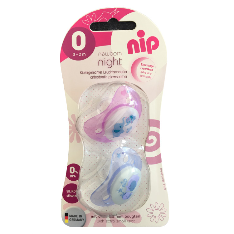 Set of 2 Nip Glow soothers Newborn Night Pink 0-6