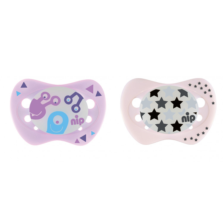 Set of 2 Glow soothers Night Monster and Star Pink 0-6