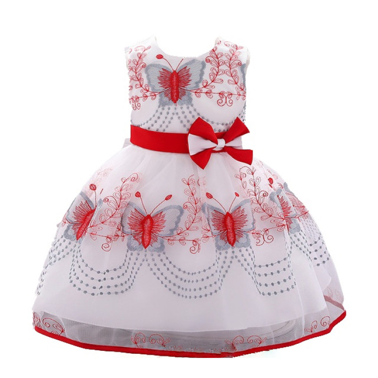 Butterfly Dress for Babies White - Red