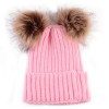 Double Hairball Knitted Hat for Mommy and Me - Pink