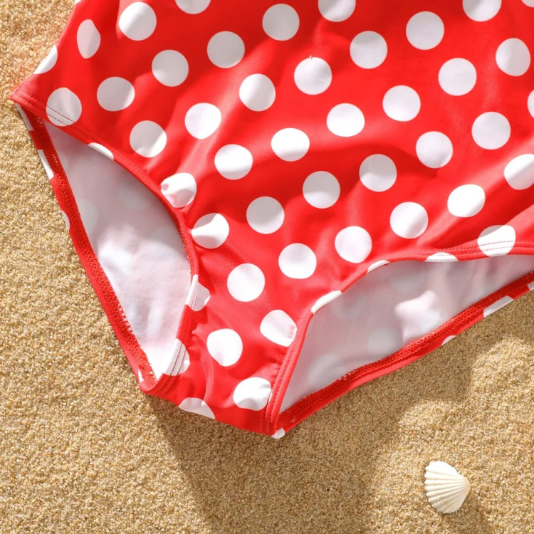 Polka dots Bowknot Design Red Onepiece Swimsuit