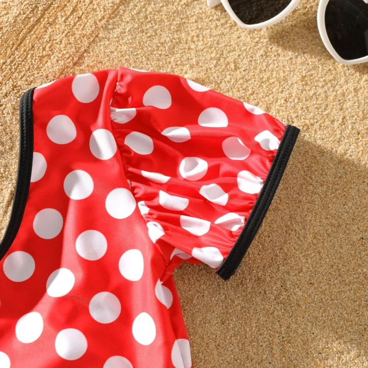 Polka dots Bowknot Design Red Onepiece Swimsuit