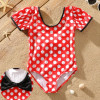 Polka dots Bowknot Design Red Onepiece Swimsuit