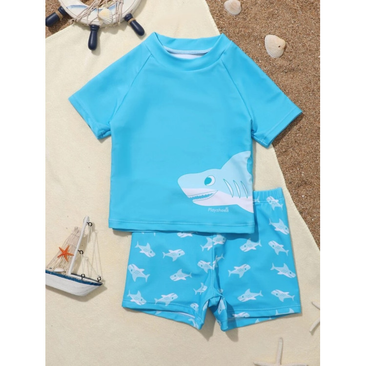 Shark Print Beach Swimsuit Light Blue