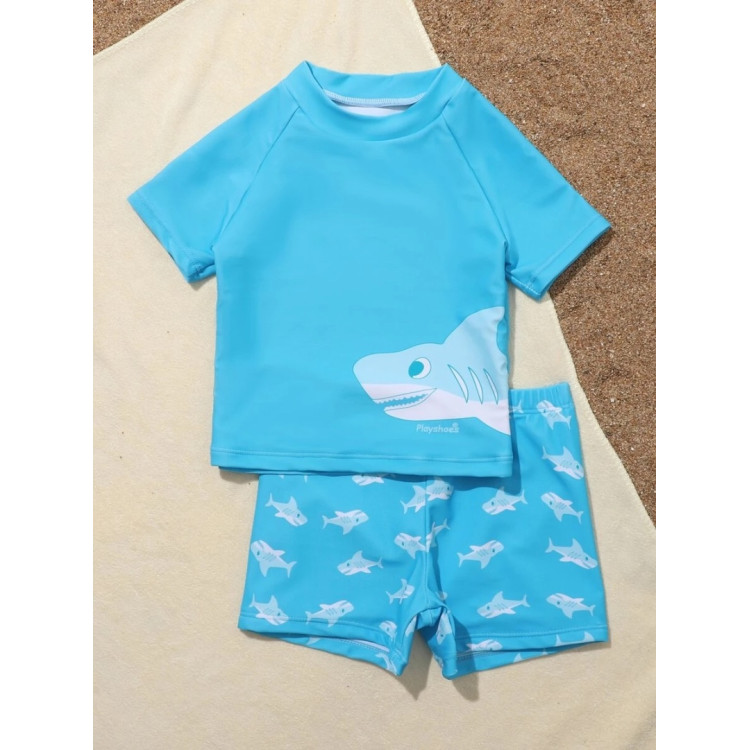 Shark Print Beach Swimsuit Light Blue