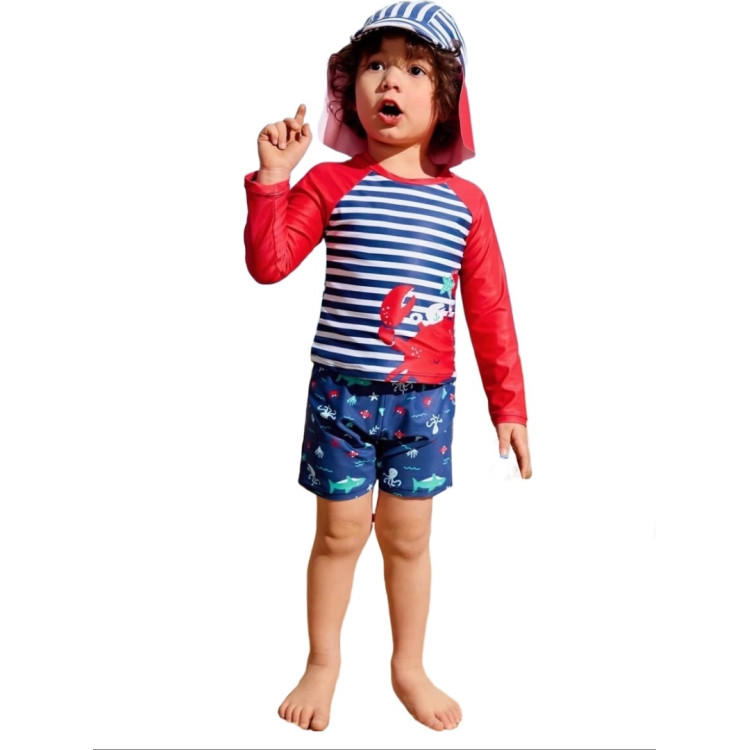 Παιδικό μαγιό με καπελάκι Μπλε Κόκκινο