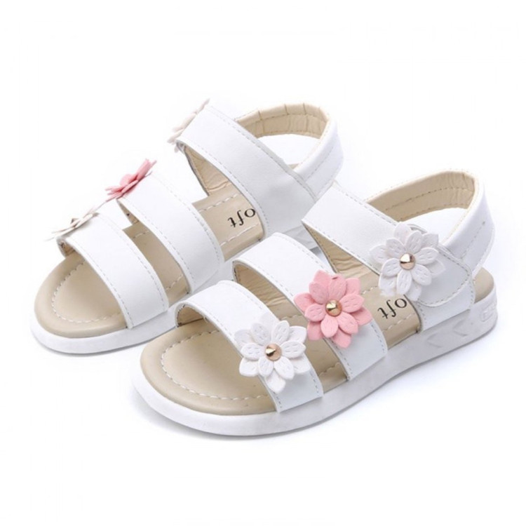 Floral Decor Solid Sandals - White