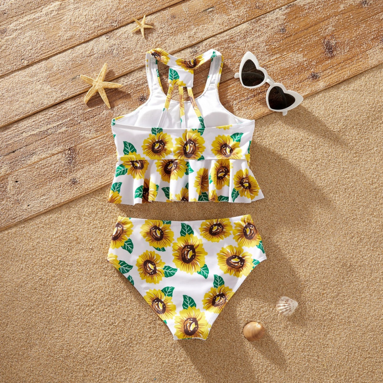 2 pcs Kid Girl Floral Swimsuit - white