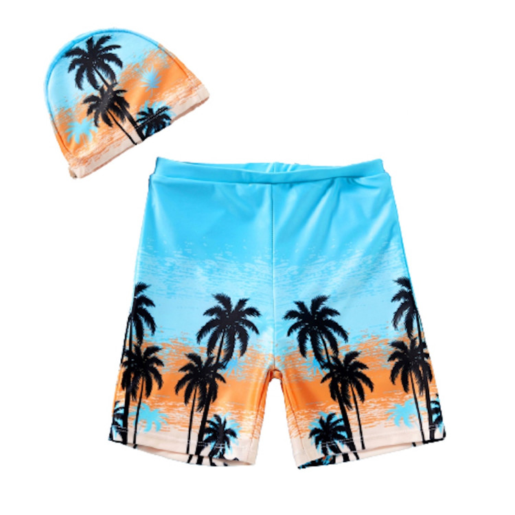 Coconut Tree Print Beach Shorts with Hat Swimsuit
