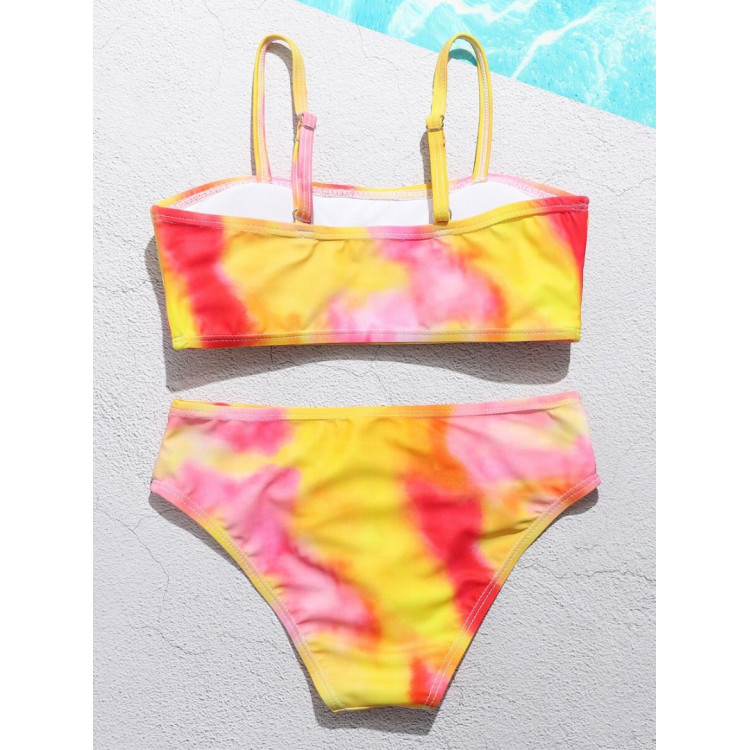 Kid Girl Colorblock Suspender Swimsuit- Yellow