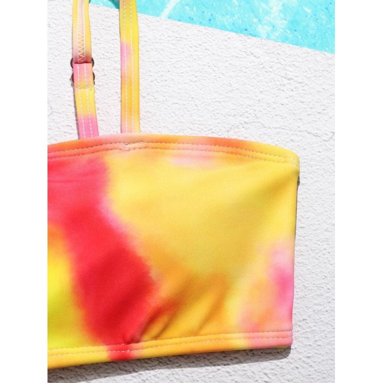 Kid Girl Colorblock Suspender Swimsuit- Yellow