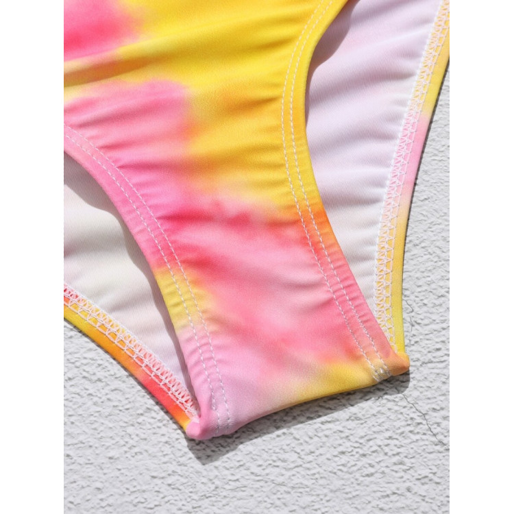 Kid Girl Colorblock Suspender Swimsuit- Yellow