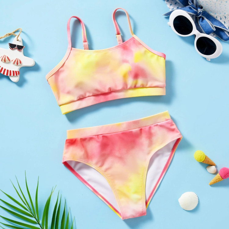 Kid Girl Colorblock Suspender Swimsuit- Yellow