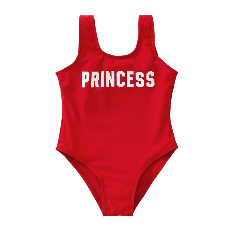 Princess Letter Solid One piece Swimsuit Red