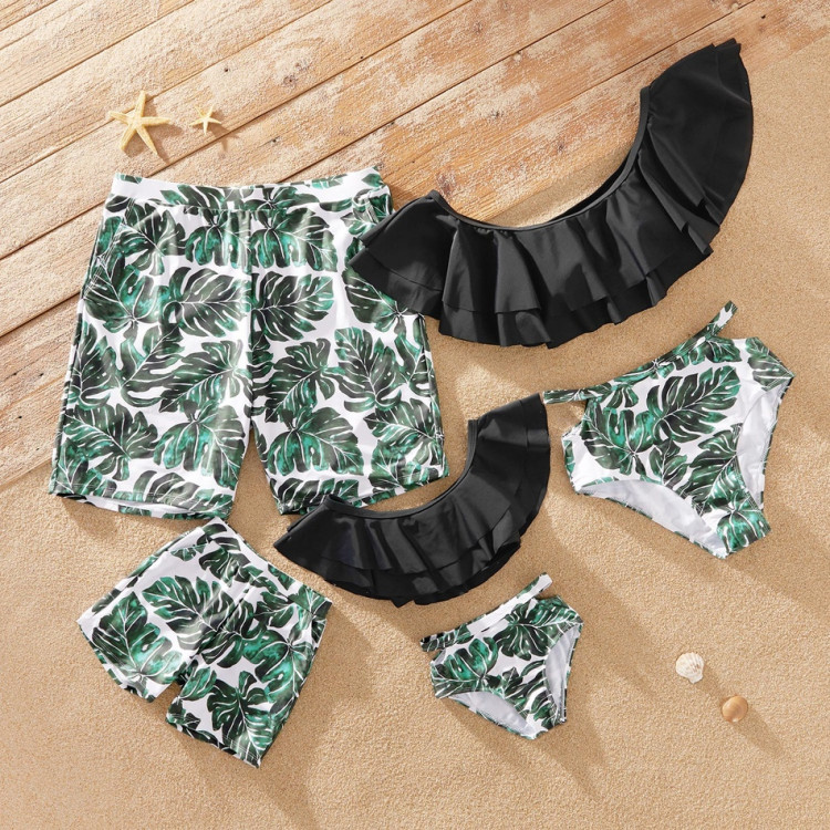 Off Shoulder μαγιό Μαύρο - Πράσινο