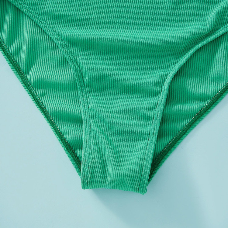 Ruffle Decor Hollow Out Solid Matching Swimsuit - Green