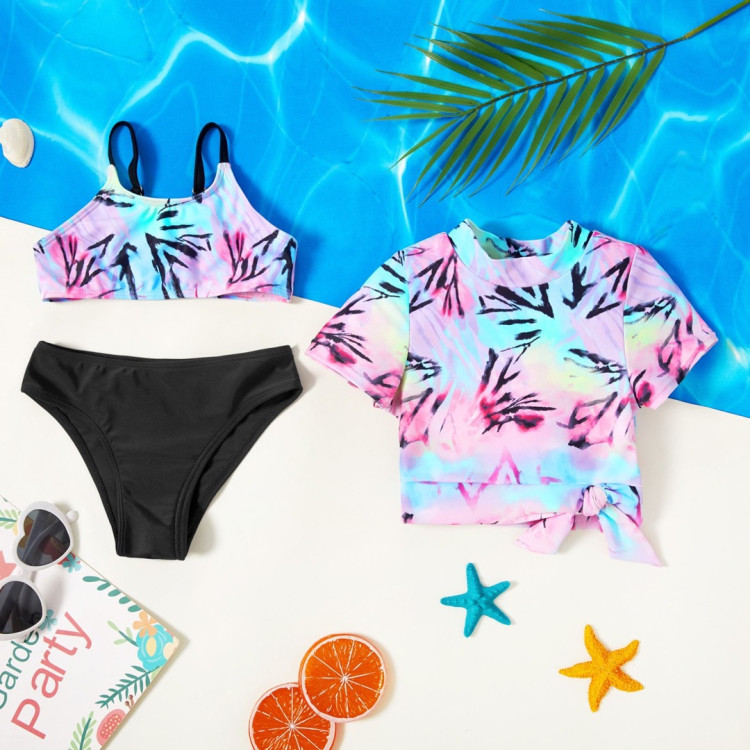 3-piece Girl Geometric Print Swimsuit - Multi-color