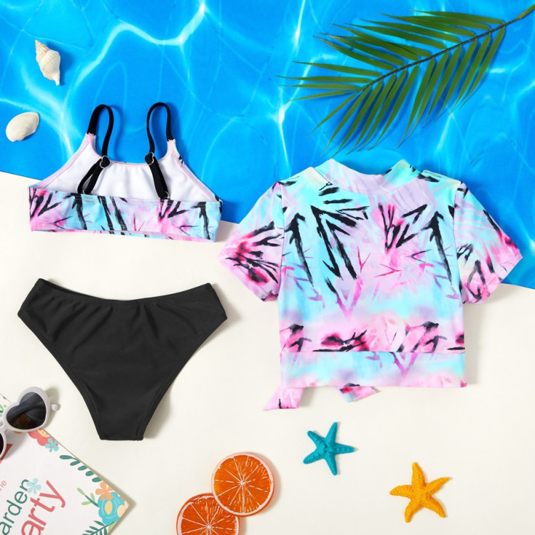 3-piece Girl Geometric Print Swimsuit - Multi-color