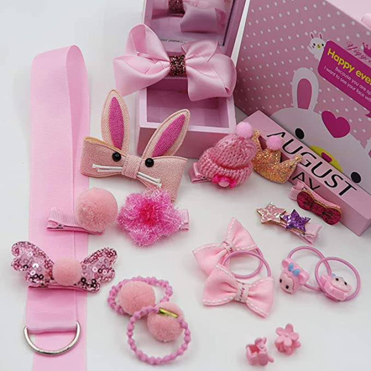 Σετ με αξεσουάρ για τα μαλλιά σε κουτί - Σκούρο Ροζ