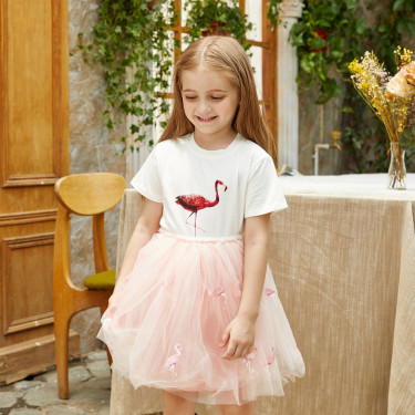 Σετ από 2 κομμάτια μπλουζάκι Flamingo και Φούστα Ροζ 