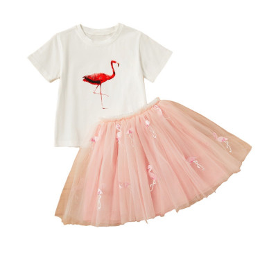 Σετ από 2 κομμάτια μπλουζάκι Flamingo και Φούστα Ροζ 