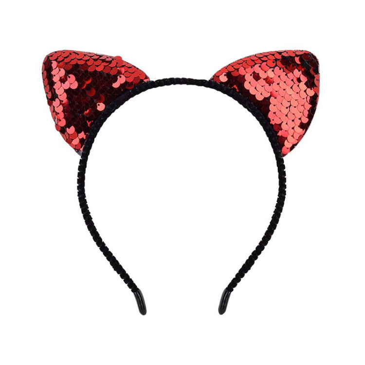 Adorable Cat Ear Sequined Headband for Girls Red