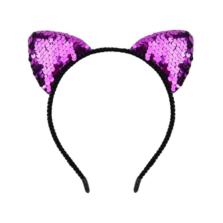Adorable Cat Ear Sequined Headband for Girls Purple
