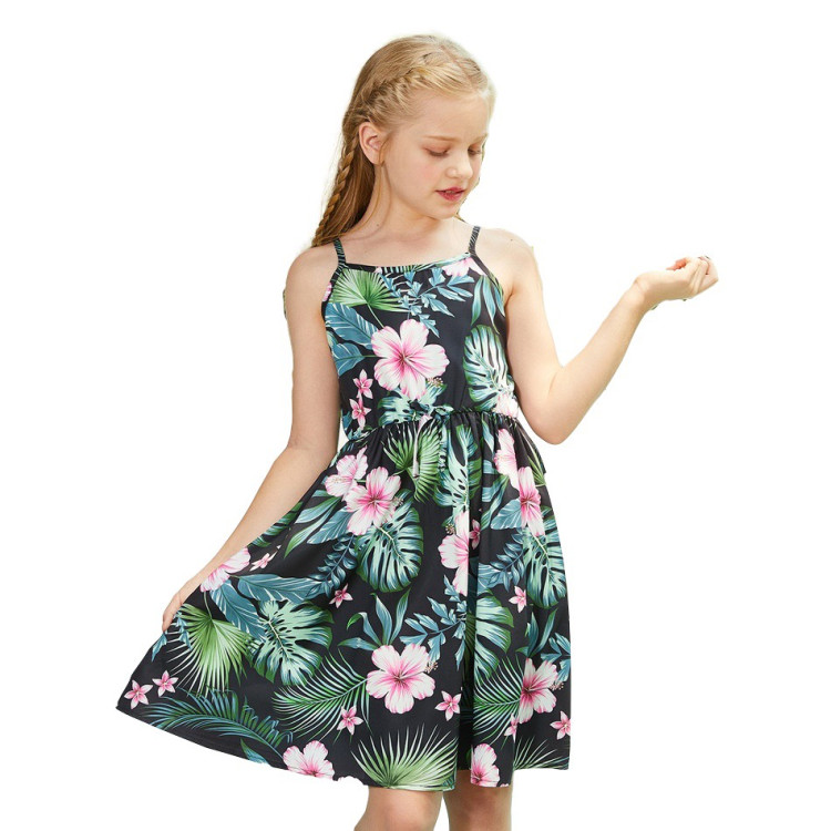 Φορεματάκι Παιδικό Λουλουδάτο Μαύρο - Πράσινο