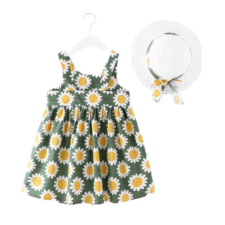 Παιδικό Φορεματάκι με καπελάκι Sunflower Λευκό - πράσινο