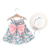 Floral Print Bowknot Dress and Hat Set Pink