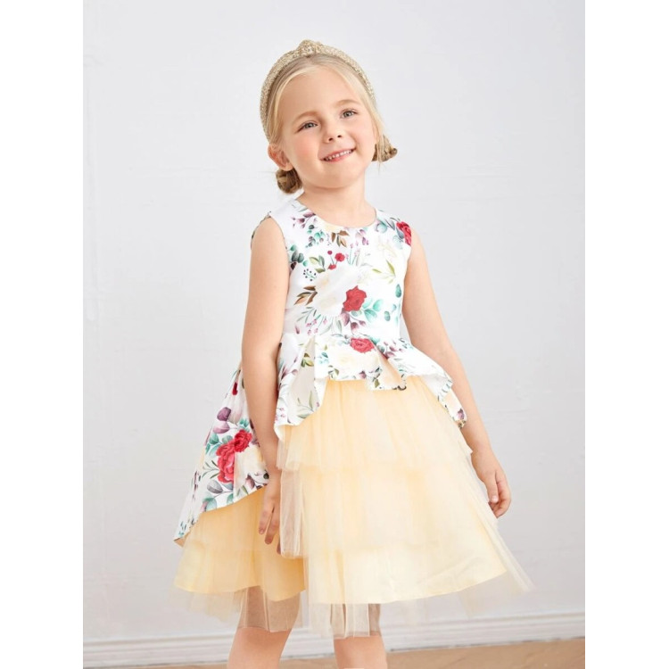 Φορεματάκι Flower παιδικό για Πάρτι - Μπεζ