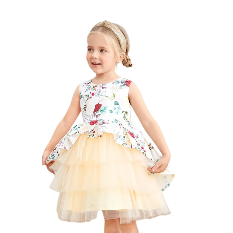 Φορεματάκι Flower παιδικό για Πάρτι - Μπεζ