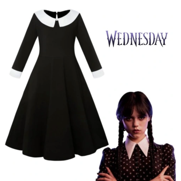Παιδική στολή μακρομάνικη Wednesday Addams - Μαύρη