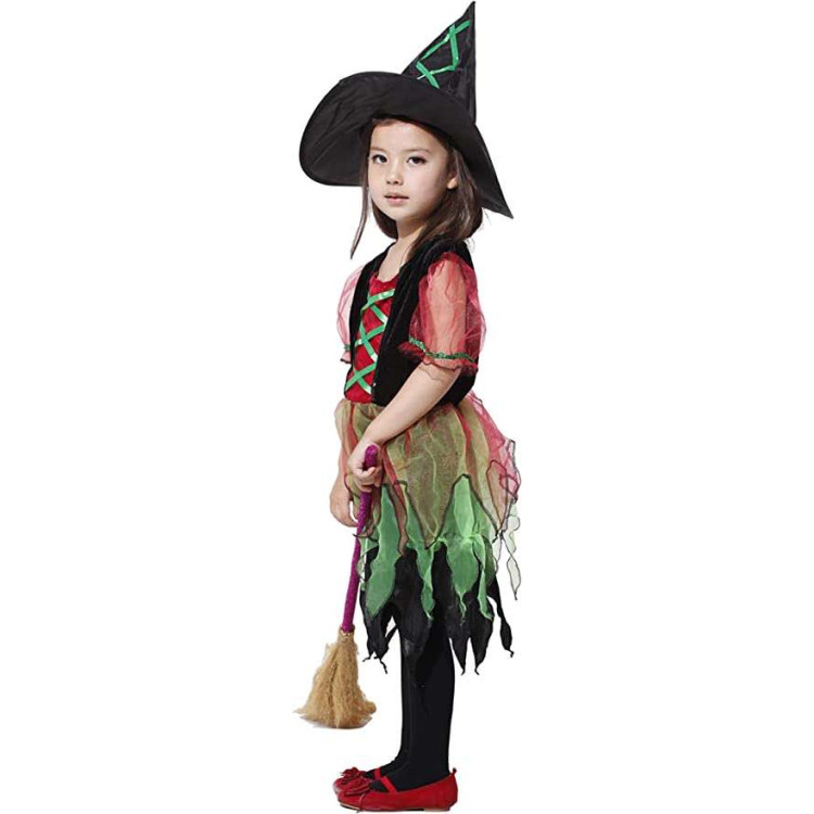 Παιδική στολή Μαγισσούλα - Πράσινο με καπέλο 2 κομμάτια