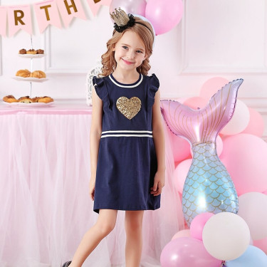 Παιδικό Φορεματάκι Καθημερινό Μπλε με χρυσή καρδιά